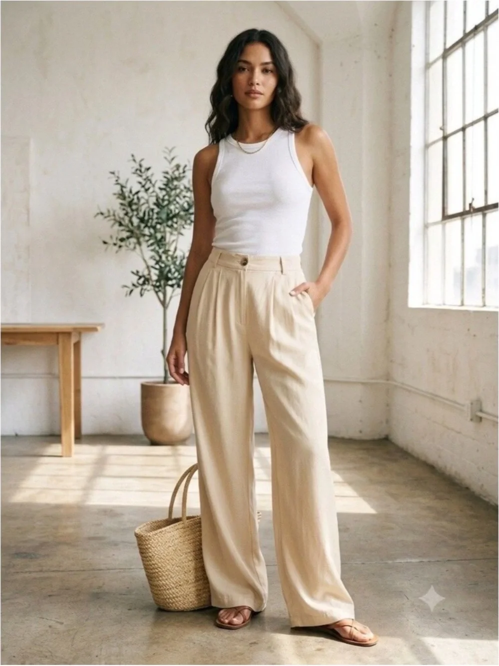 Reformation Mason Pant Oyster 0P Petite Tencel Wide Leg Pleated Trousers